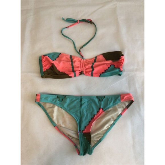Tibi Women Large Swimsuit Bikini Pink Blue Bandeau - Picture 1 of 9